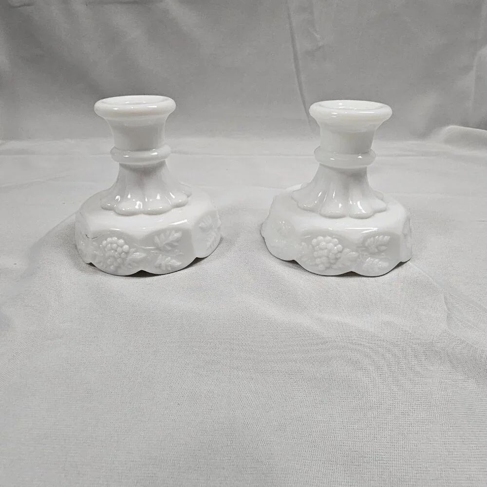 Westmoreland Milk Glass Paneled Grape Vintage White Candlestick Holder